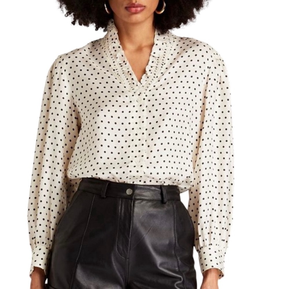 NWT Sandro Judith White and Black Polka Dot  Shirt - Sz 4